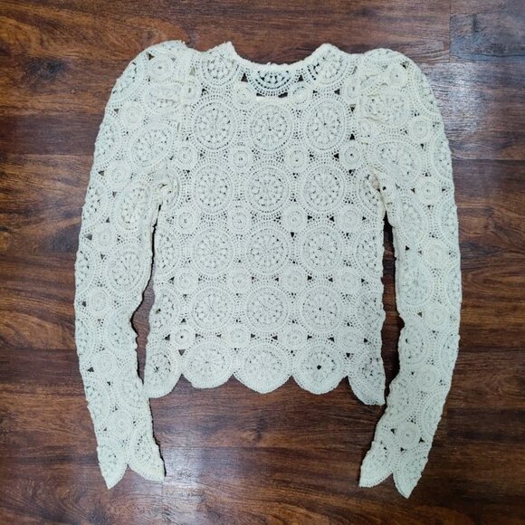 Zara Womens Cream Crochet boho Lace Long Sleeve Top S - Picture 2 of 9